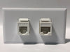 Telecom Plate with 1 RJ45 Inline Connector and 1 RJ11 Inline Connector - Installed - Front View - White