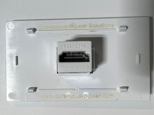Telecom Plate with Single 8K 2.1 HDMI Female to Female Connector - Installed - Back View - White