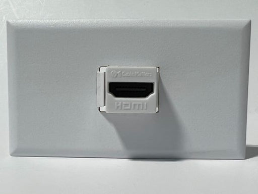 Telecom Plate with Single 8K 2.1 HDMI Female to Female Connector - Installed - Front View - White