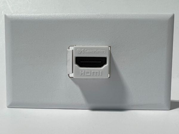 Telecom Plate with Single 8K 2.1 HDMI Female to Female Connector - Installed - Front View - White
