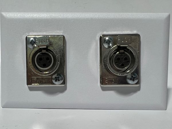 Telecom Plate with two 3 Pin Mini XLR Connectors - Installed - Front View - White