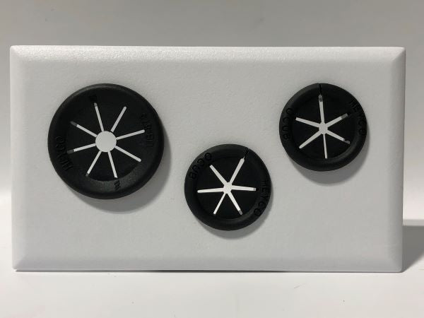 Telecom Plate with 2-0.625in Split Shutter Bushings and 1-0.875in Shutter Bushing - Front View - White