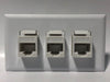 Telecom Plate with 3 RJ45 Inline Connectors - Installed - Front View - White