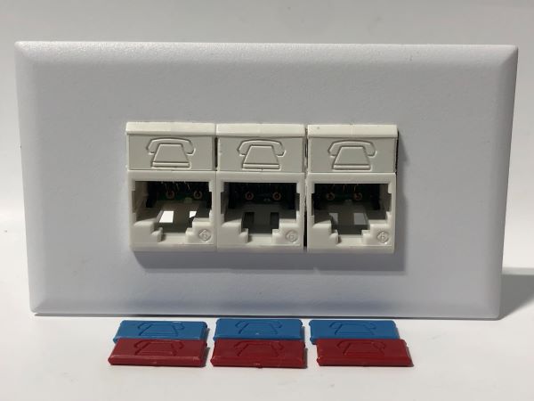 Telecom Data Plate with 3 Siemon RJ45 Punch Down Connectors - Installed - Front View - White