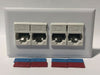 Telecom Data Plate with 4 Siemon RJ45 Punch Down Connectors - Installed - Front View - White