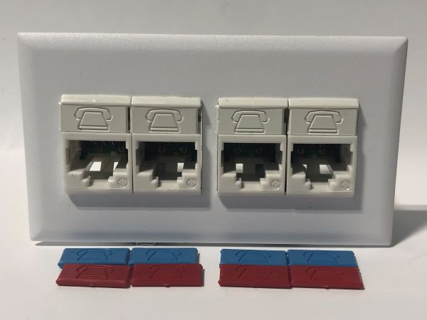 Telecom Data Plate with 4 Siemon RJ45 Punch Down Connectors - Installed - Front View - White