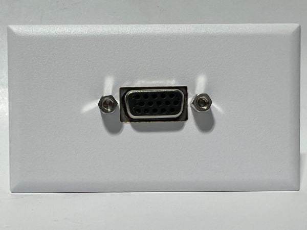 Telecom Plate with 15 pin VGA Male to Female Coupler - Installed - Front View - White