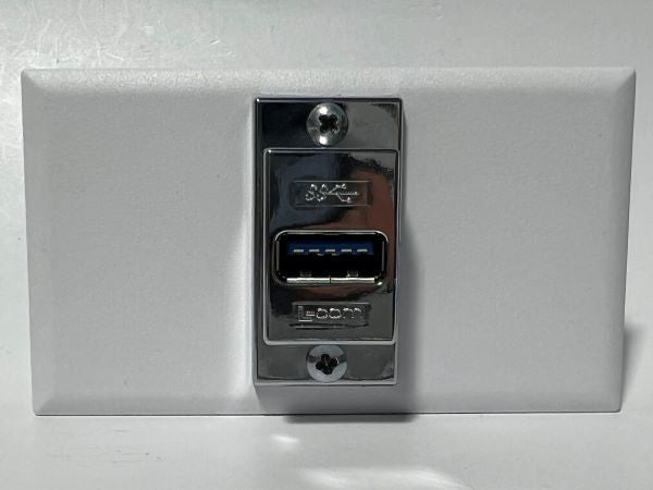 Telecom Data Plate with USB A 3.0 Panel Mount - Installed - Front View - White
